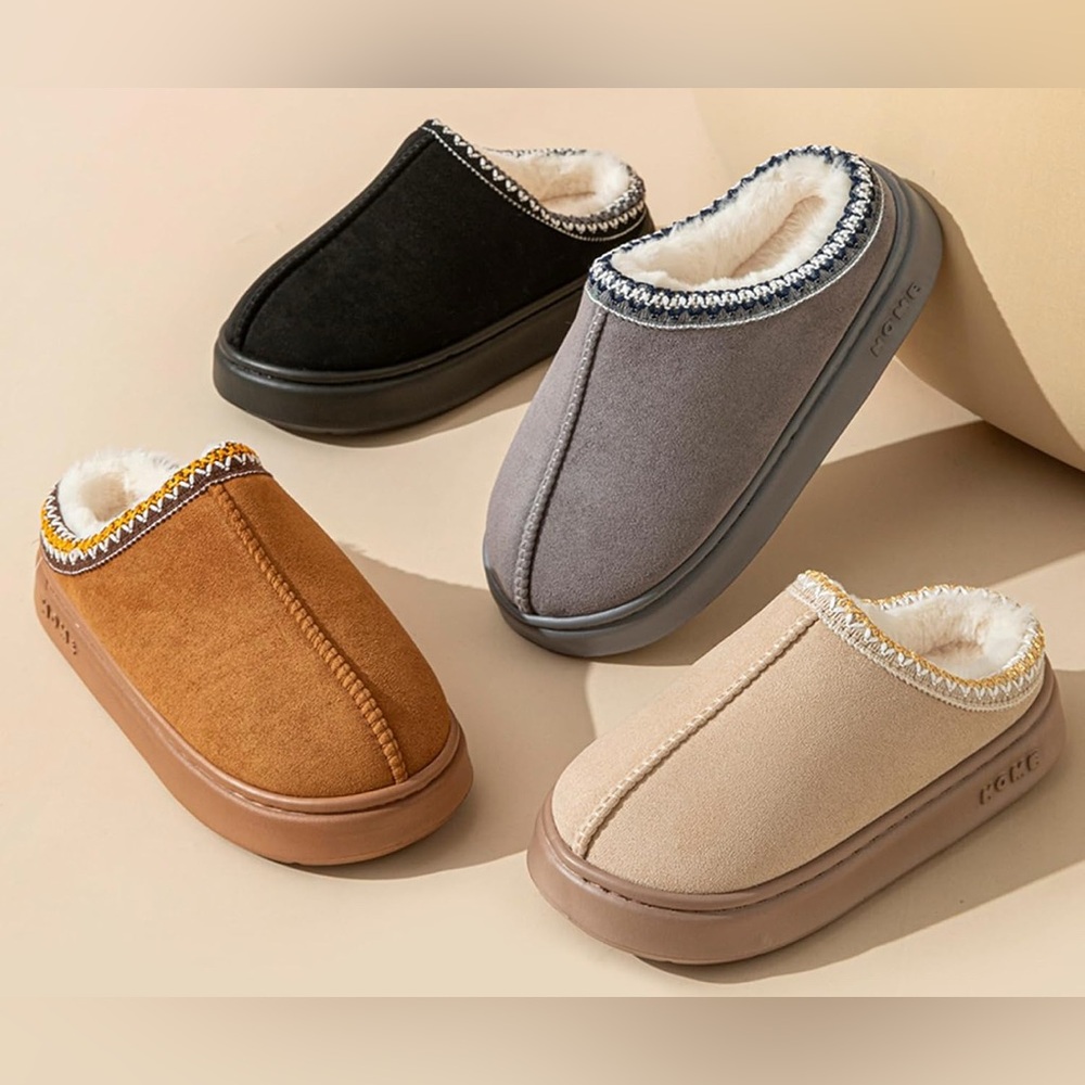 Women's Slippers Fluffy Winter Shoes Platform Mini Lined Indoor Outdoor NWT